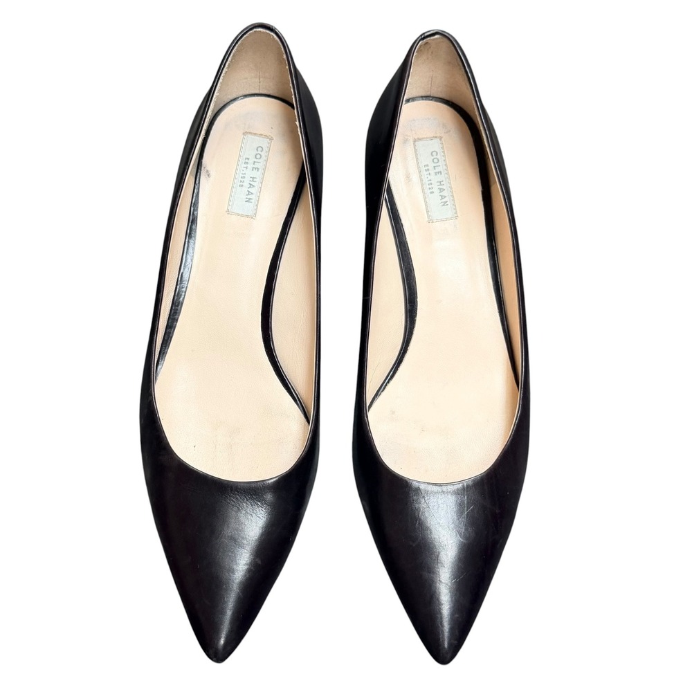 Cole Haan Pumps Women 6B Black Leather Pointed Toe Kitten Heel Professional Chic - Picture 2 of 9
